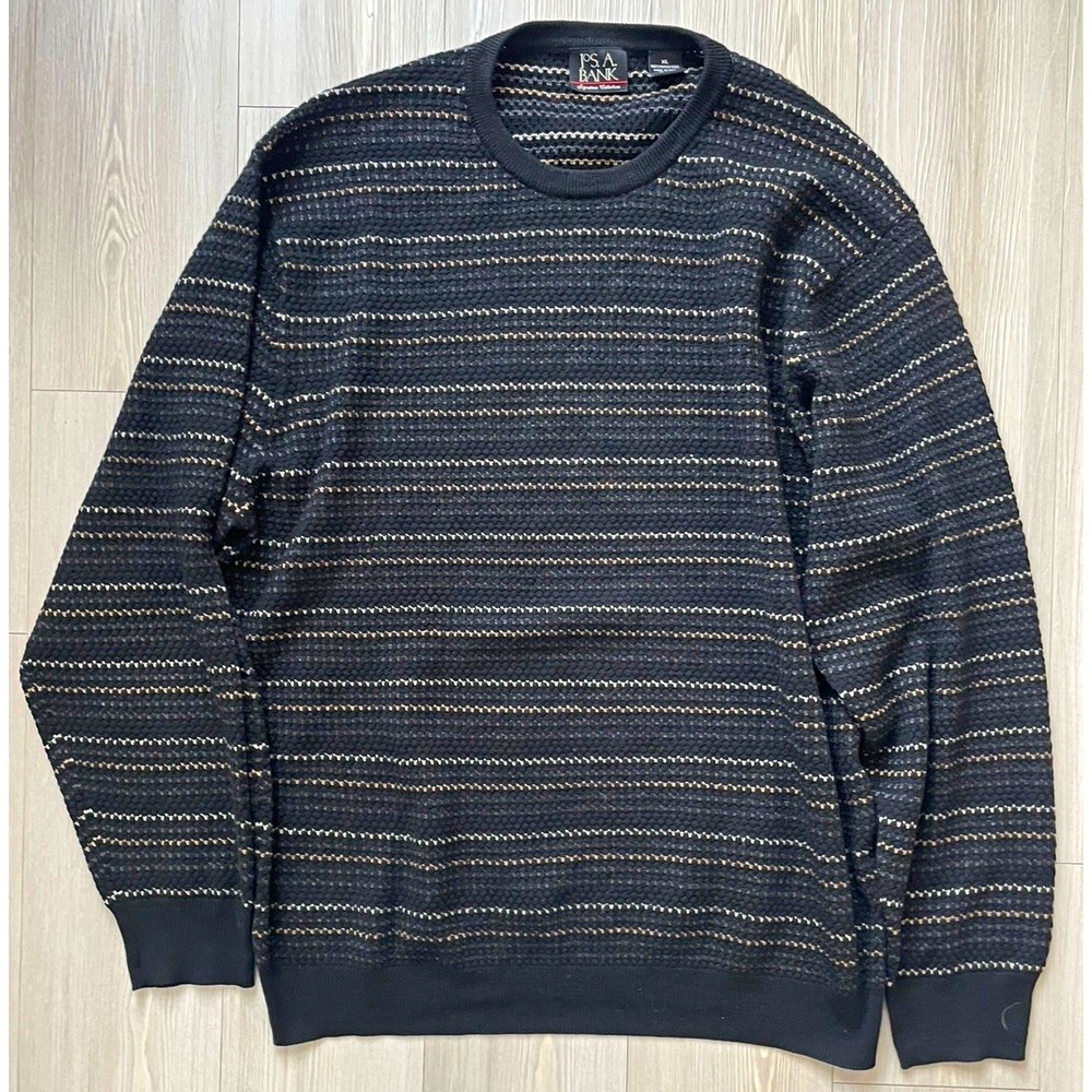 Jos. A. Bank Men's Merino Wool Knit Striped Crewneck Sweater Sz XL Grandpa 90s